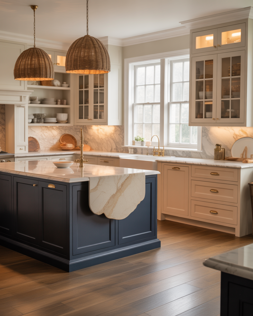 Two-Tone: Inky Blue + Creamy Linen kitchen color palette ideas