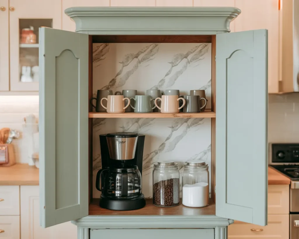 Coffee Station in a Repurposed Cabinet