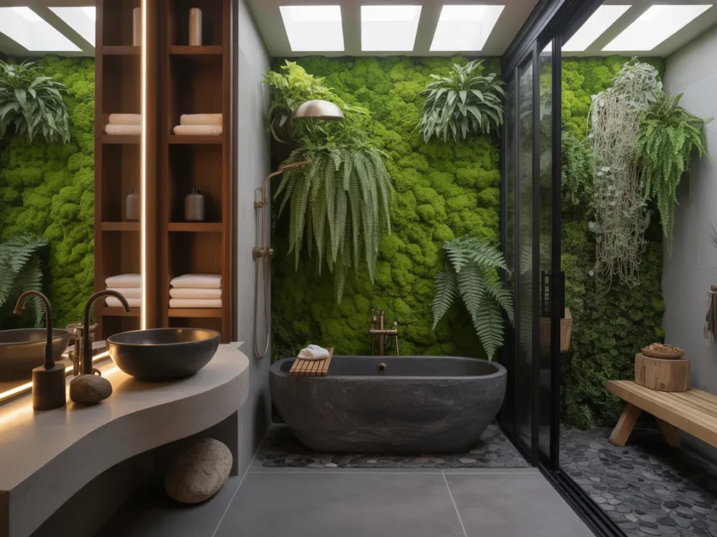 Biophilic Bathroom with Indoor Garden
