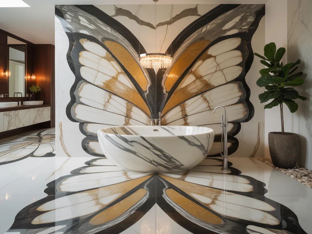 Master Bath Dramatic Veined Marble Floor