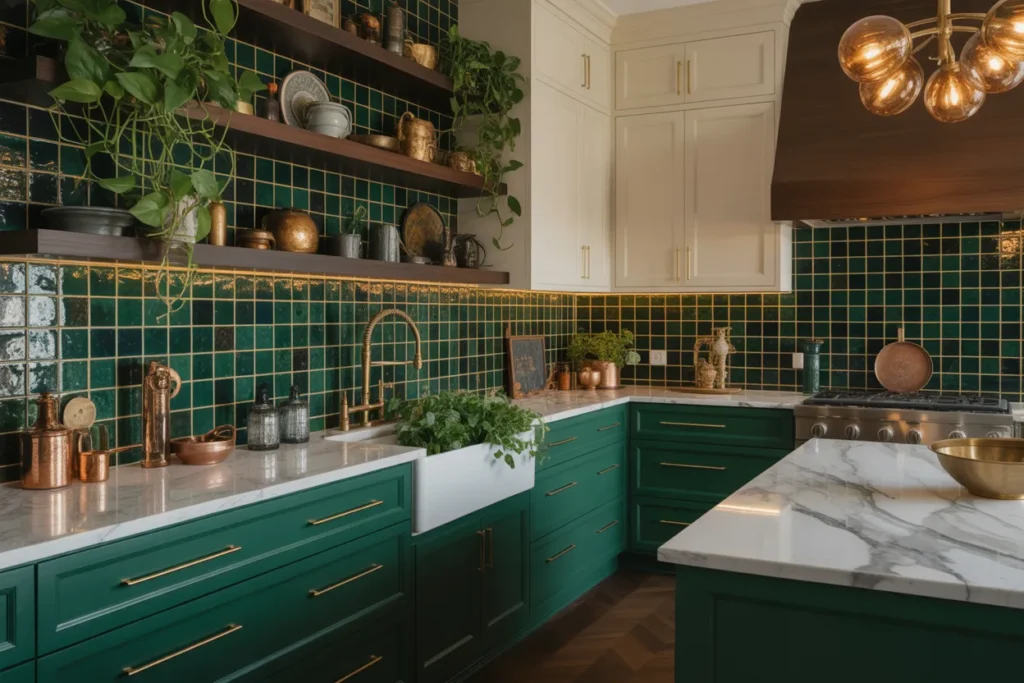 Forest Green Flat-Panel Lowers With Warm White Uppers — Moody Maximalist