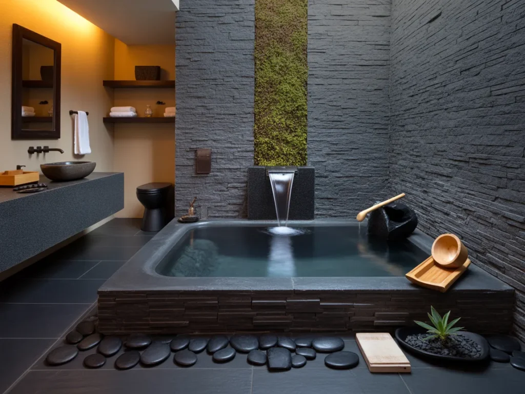 Zen Master Bath with Natural Stone and Water Feature