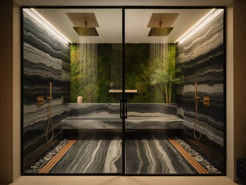 Double Shower Head Walk-In Shower