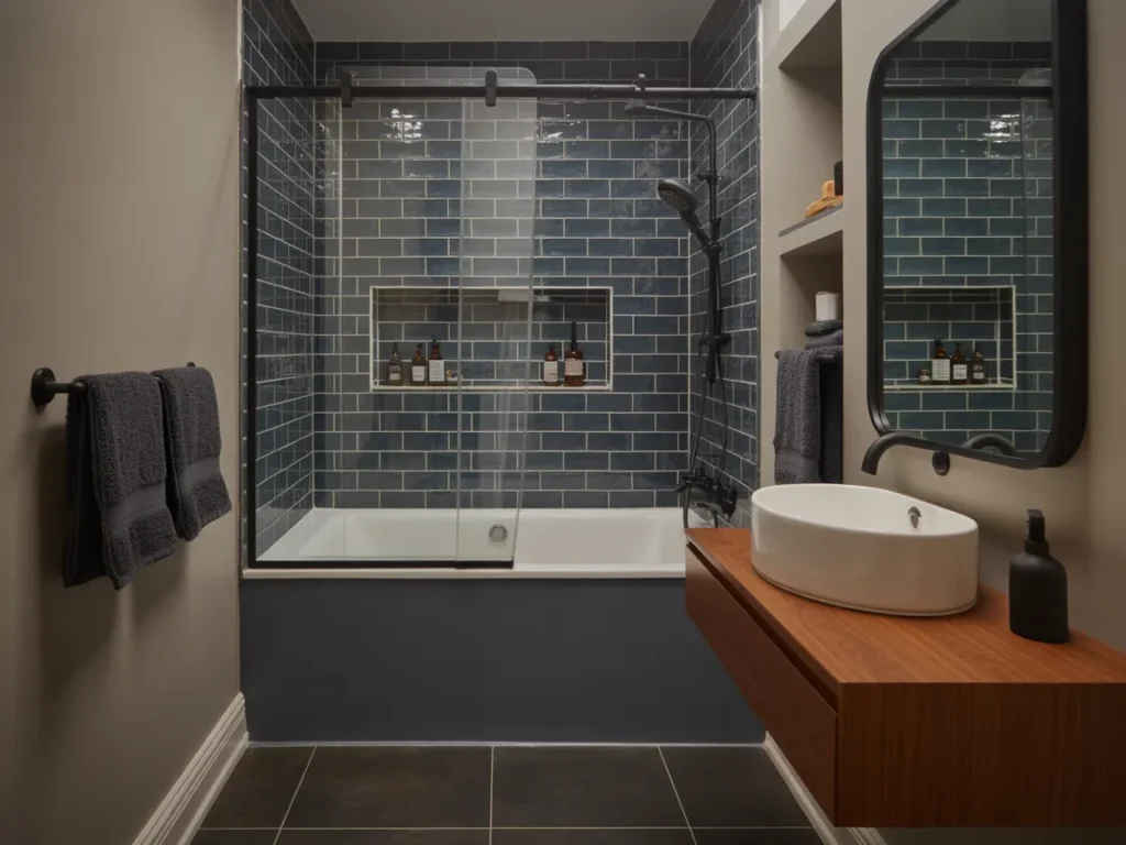 Tiny Bathroom with Bathtub and Shower Combo