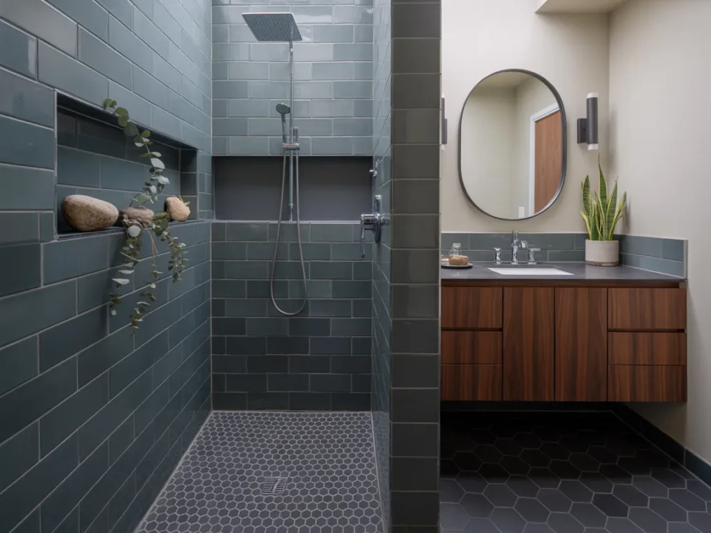 Small Bathroom Walk-In Shower with No Door