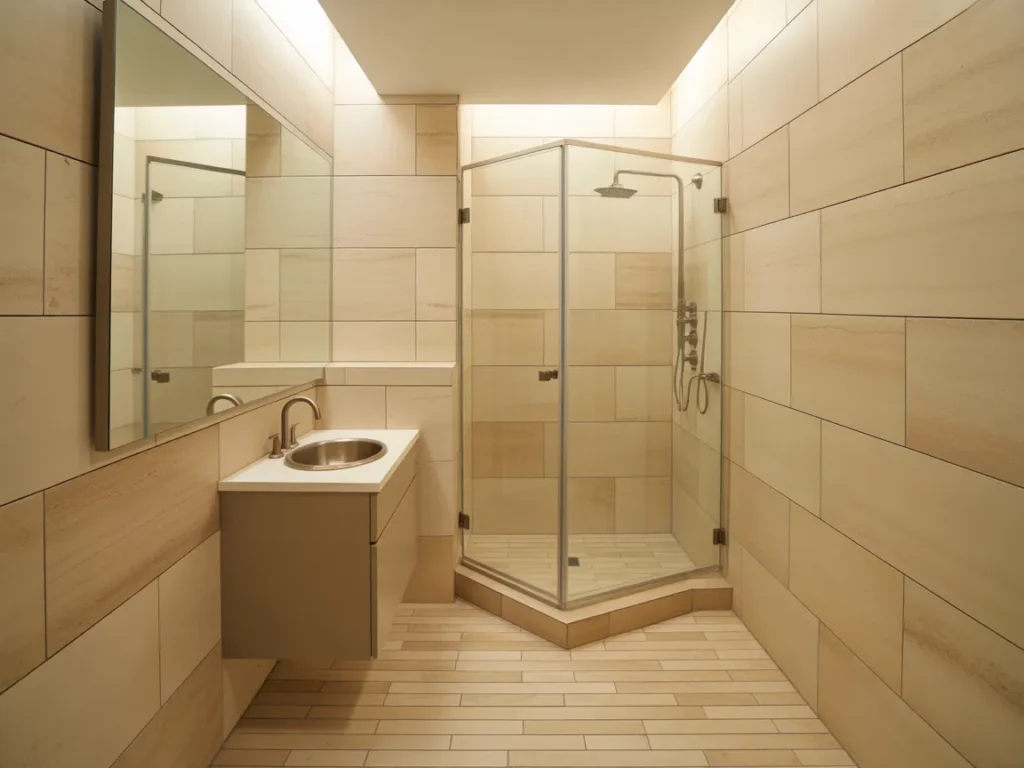 Floor-to-Ceiling Tile Tiny Bathroom Remodel