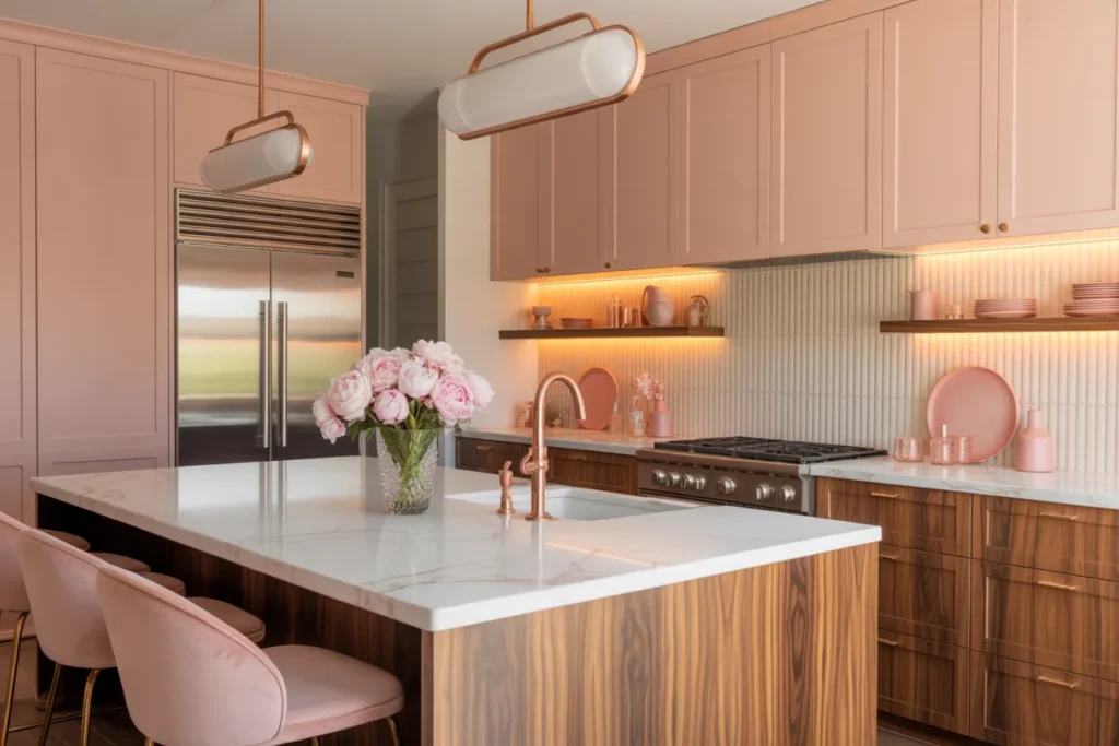 Blush Pink Uppers With Warm Walnut Lowers — The Romantic Modern Kitchen