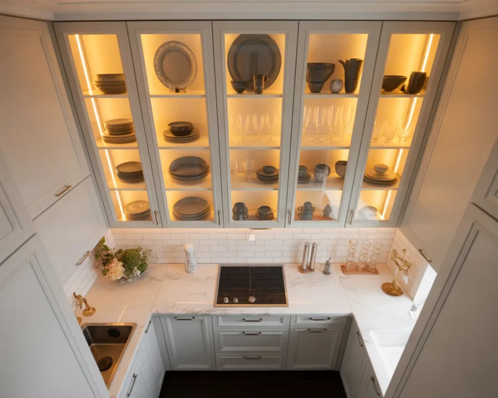 Small Kitchen With Glass Cabinets