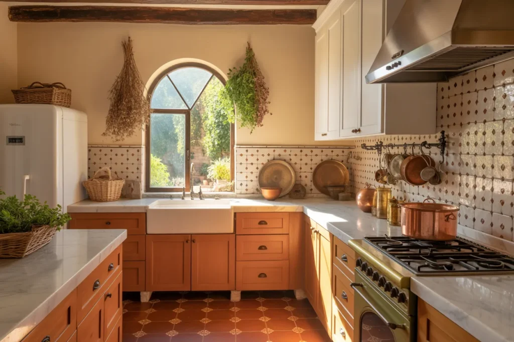 White Upper Cabinets With Terracotta Lower Cabinets — The Mediterranean Sun