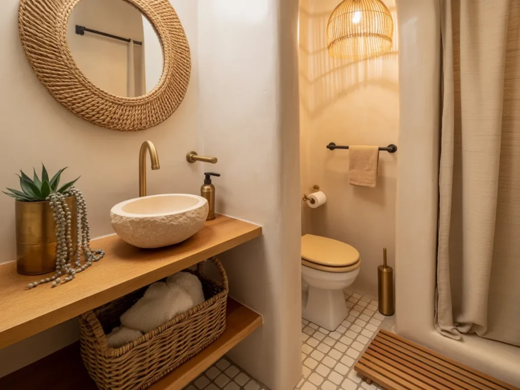 Tiny Bathroom Aesthetic with Natural Textures
