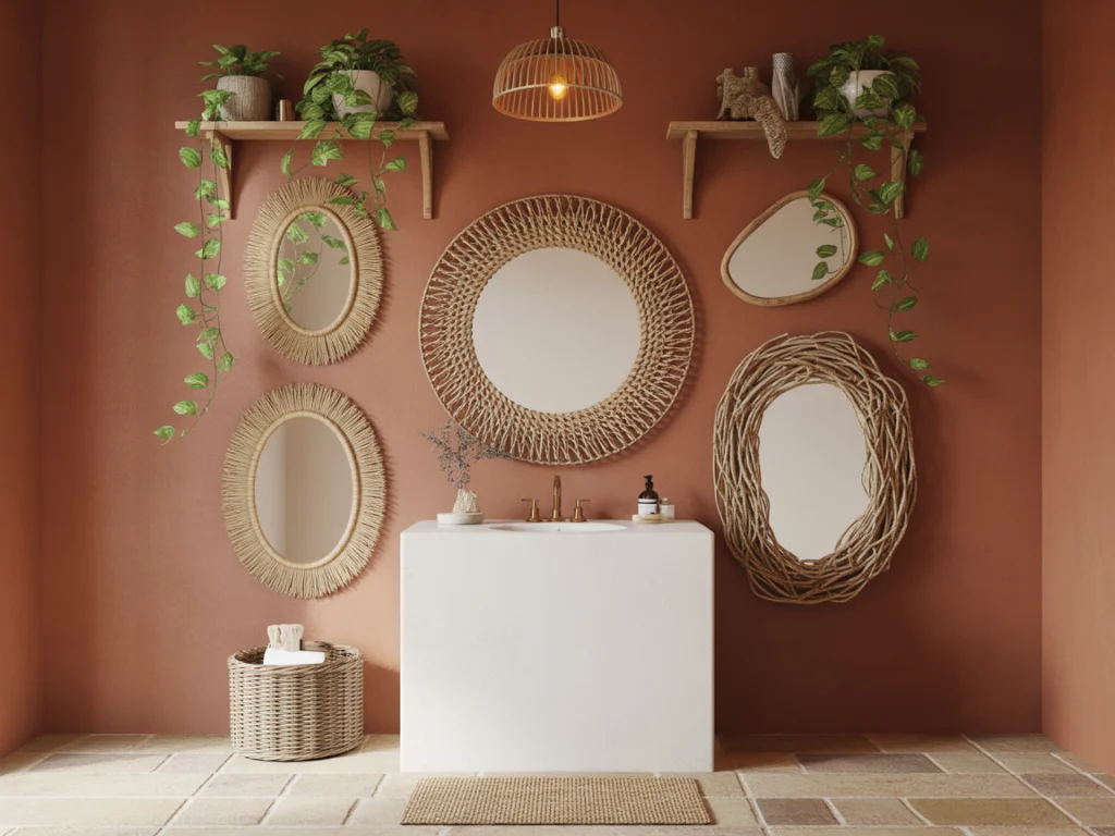 Rattan and Organic Material Mirror Gallery Wall