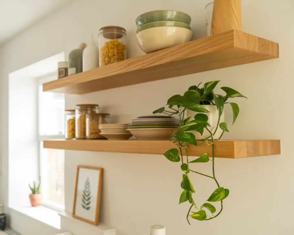 Floating Wooden Shelves for a Warm Designer Look