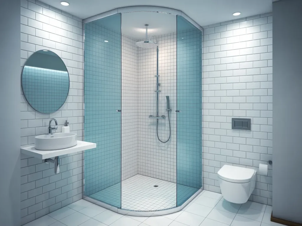 The Corner Shower Tiny Bathroom with Shower Layout