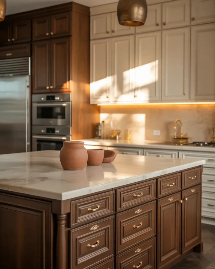 Mocha Mousse + Warm Cream kitchen