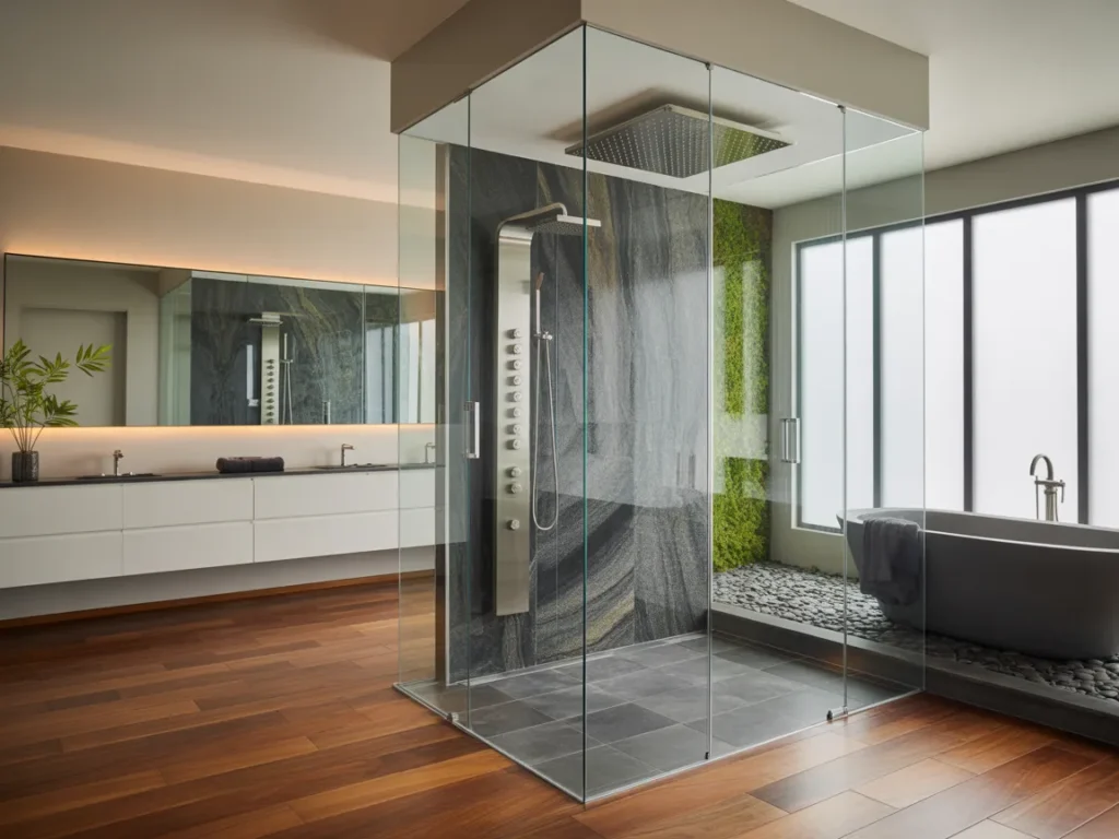 Floor-to-Ceiling Glass Shower Tower