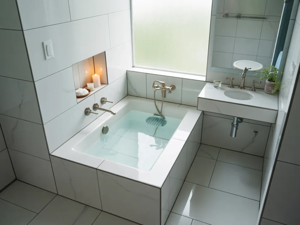 Tiny Bathroom with Tub and Smart Layout