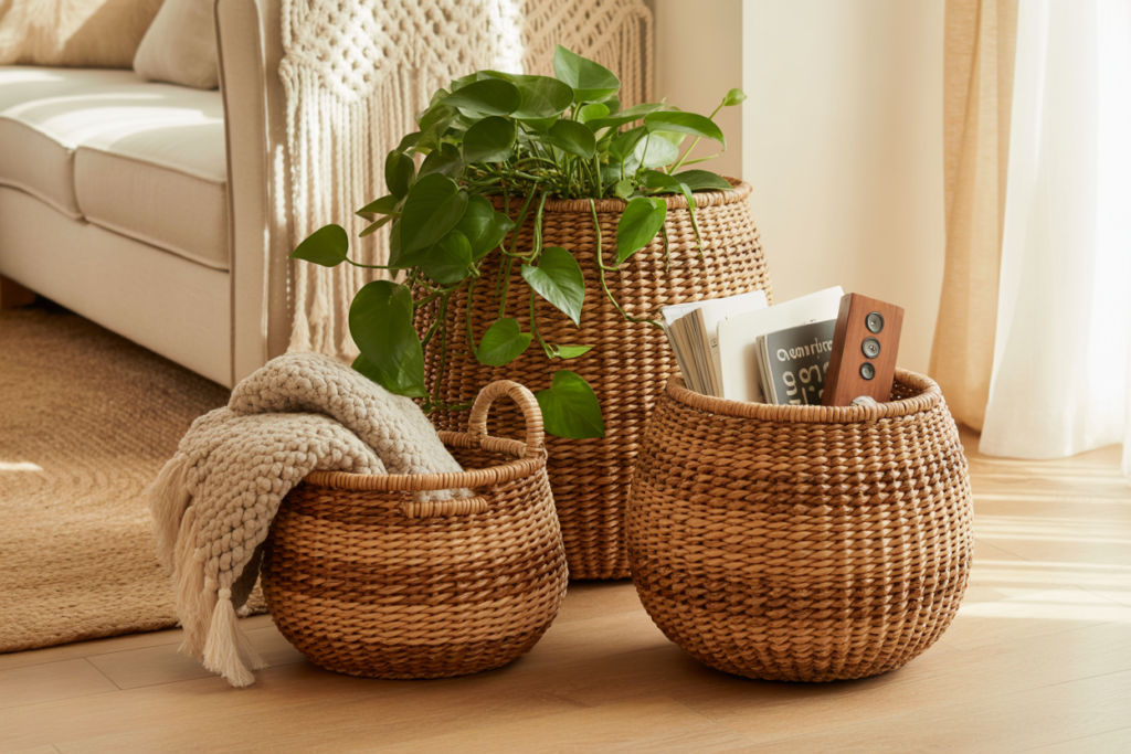 Woven Baskets as Storage and Décor