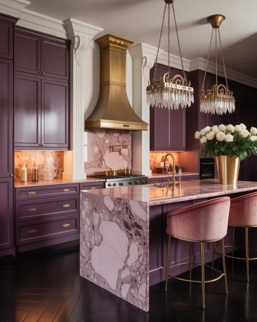 Aubergine + Champagne Gold kitchen color palette ideas