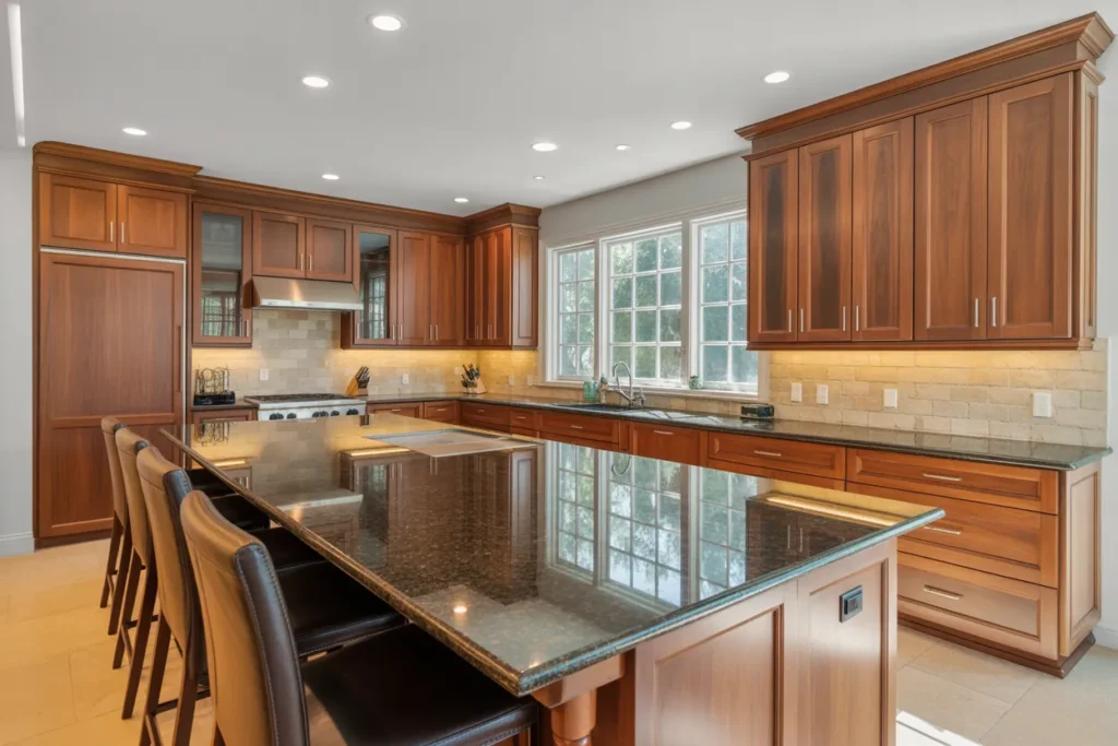 Black Granite with Wood Cabinets