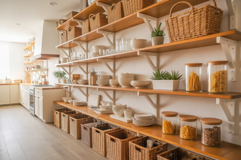 Open-Basket and Woven Storage on Shelves