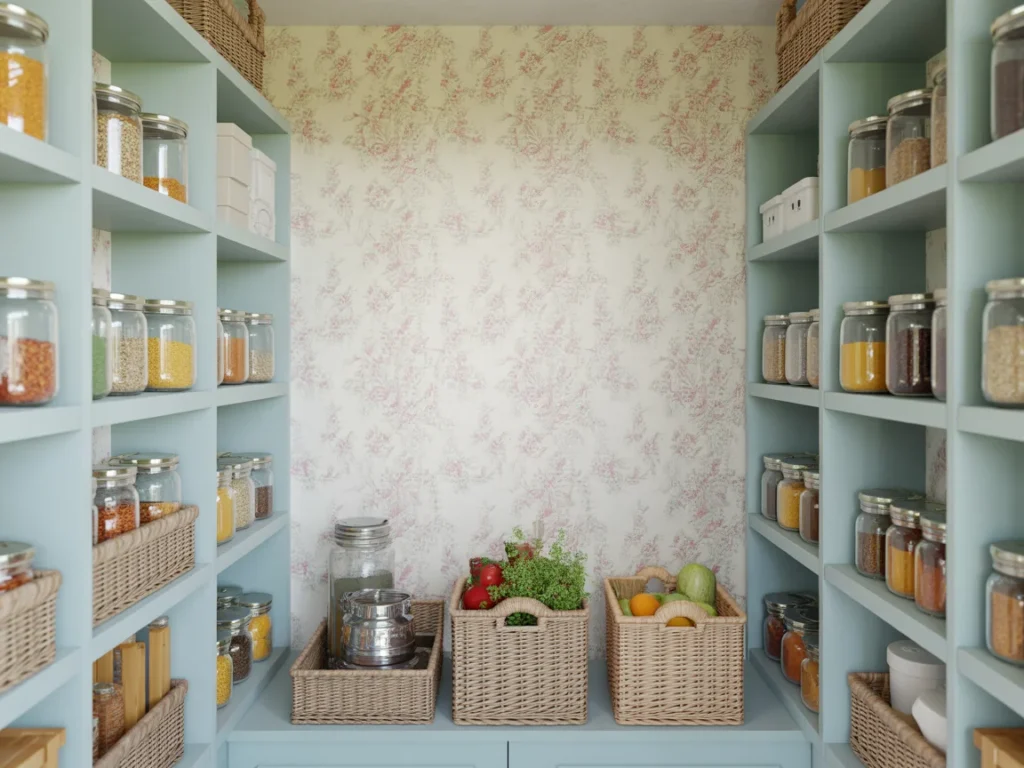 Pantry with Wallpaper Accent