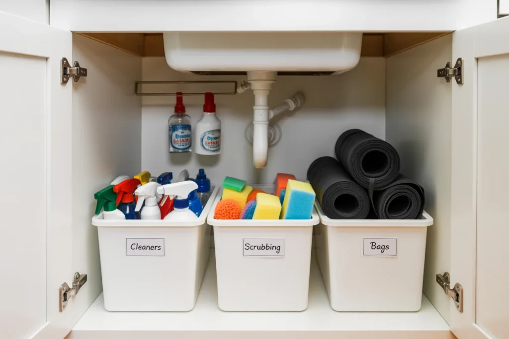 Organize a Rental Kitchen With Dollar Tree Bins