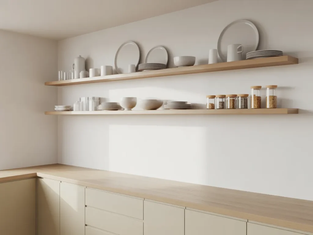 Wall Mounted Shelves Replace Upper Cabinets