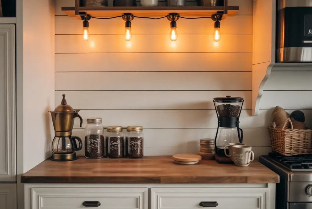 Rustic Farmhouse Coffee Bar with Shiplap