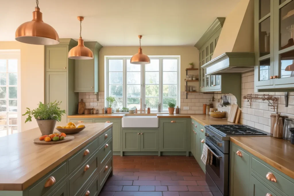 Copper with Sage Green Cabinets