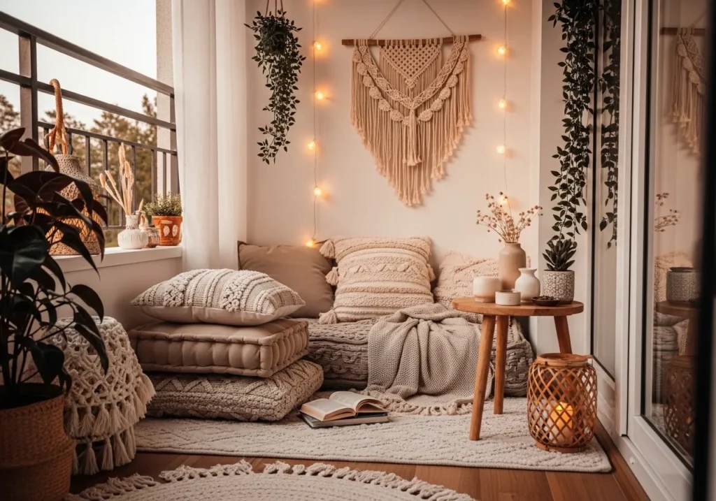 Boho Balcony Reading Corner with Floor Cushions
