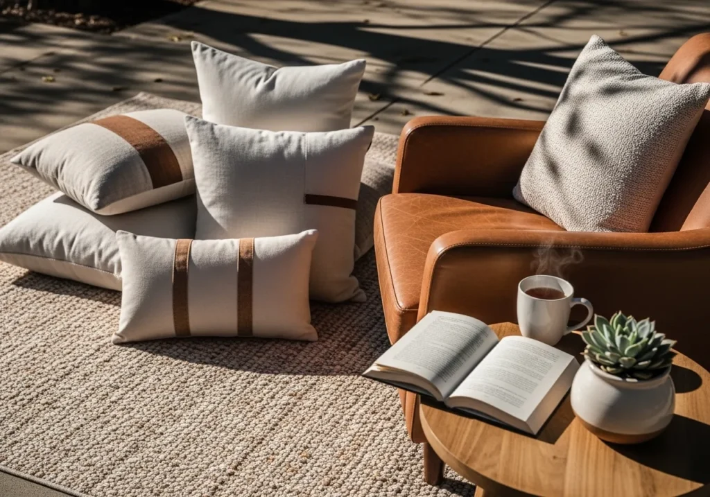 Cozy Corner with Outdoor Rug and Pillows