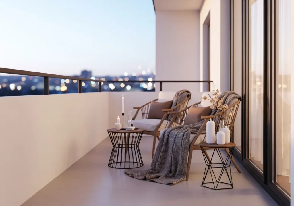 Modern Balcony Reading Space with Accent Lighting 