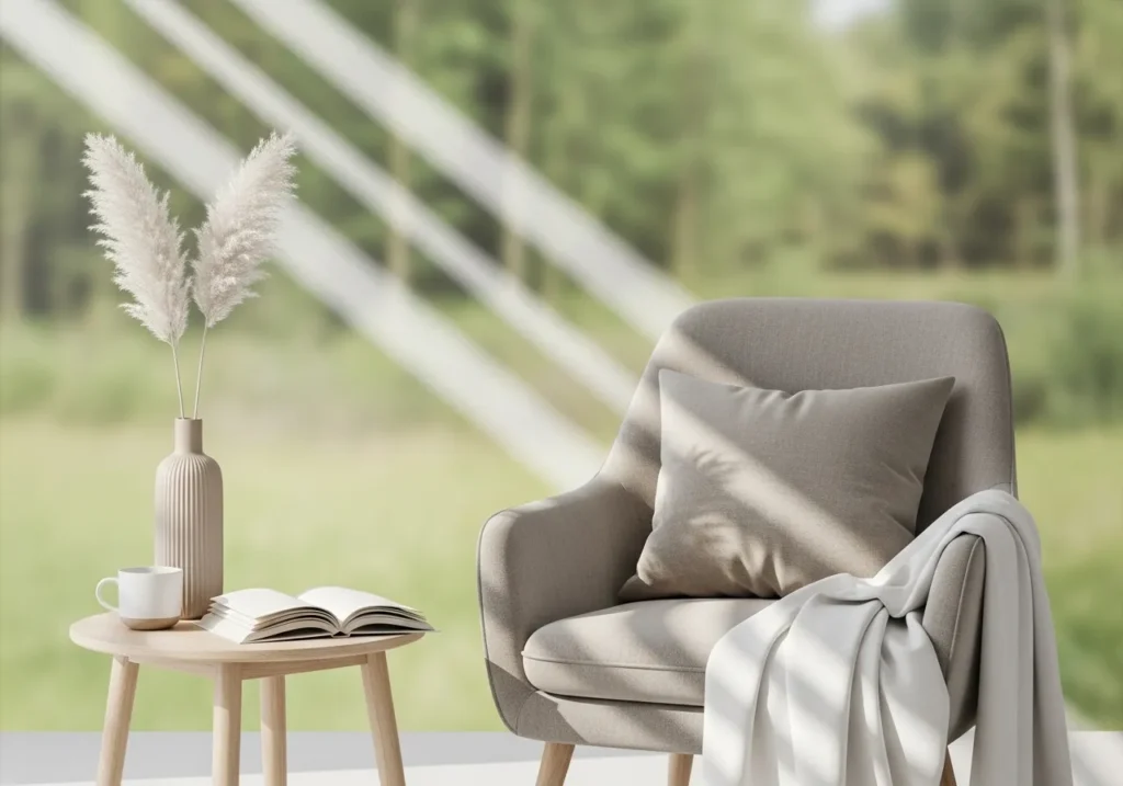 Minimalist Outdoor Reading Nook with Neutral Tones