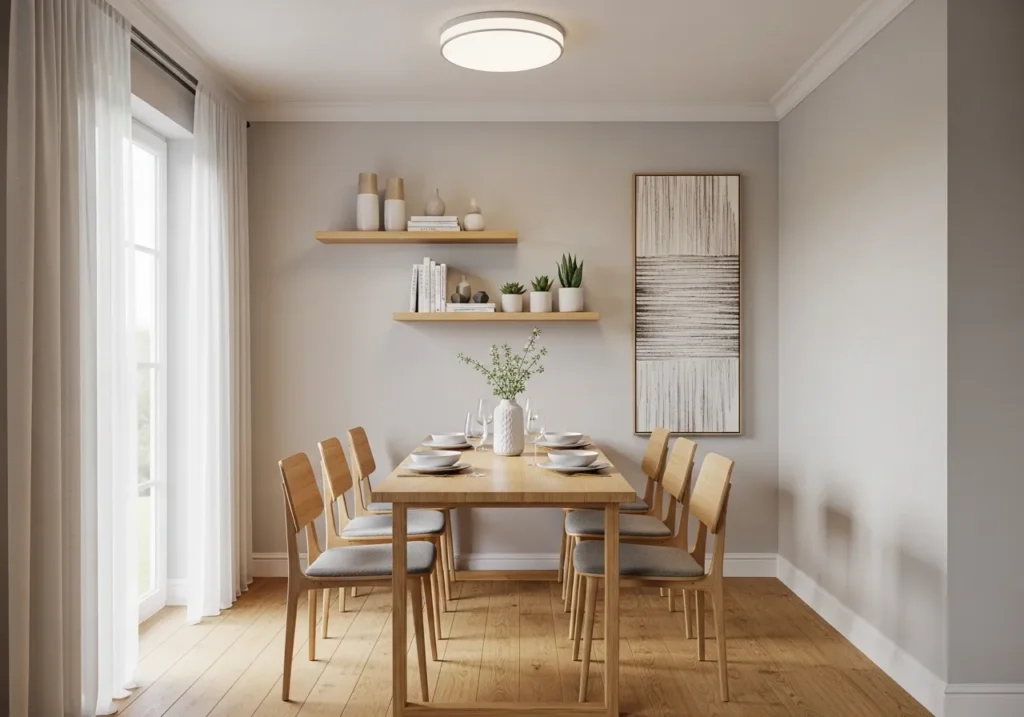 Floating Shelves and Narrow Table