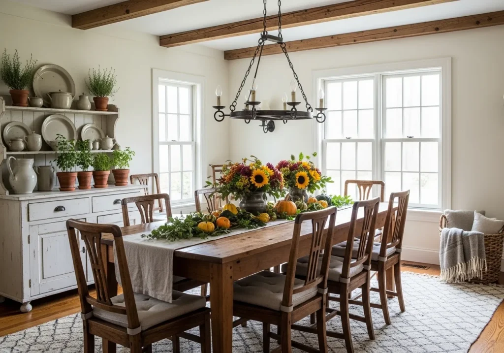 Farmhouse Dining Room with Seasonal Décor