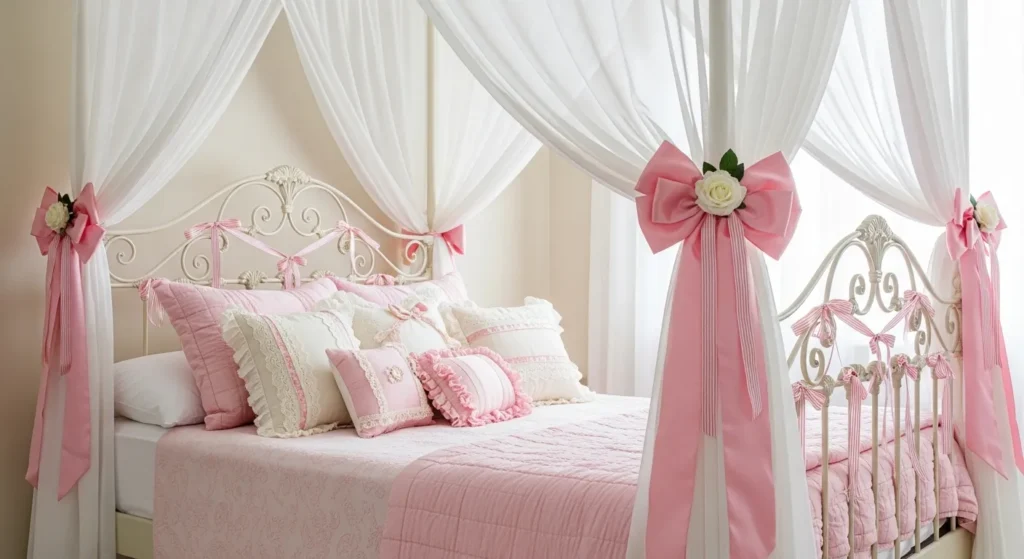 coquette canopy bed ribbon ties