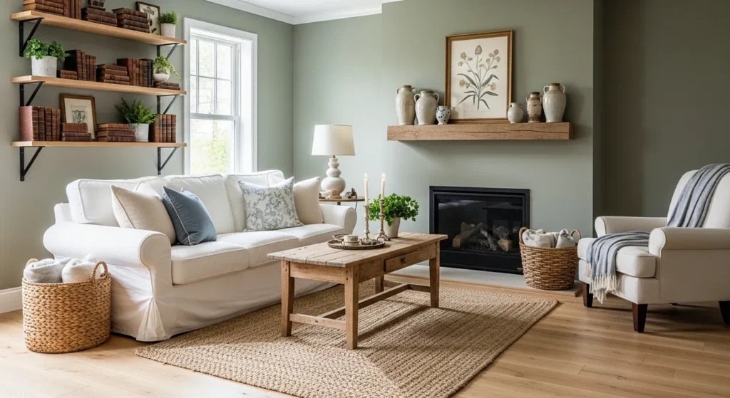 farmhouse sage green living room