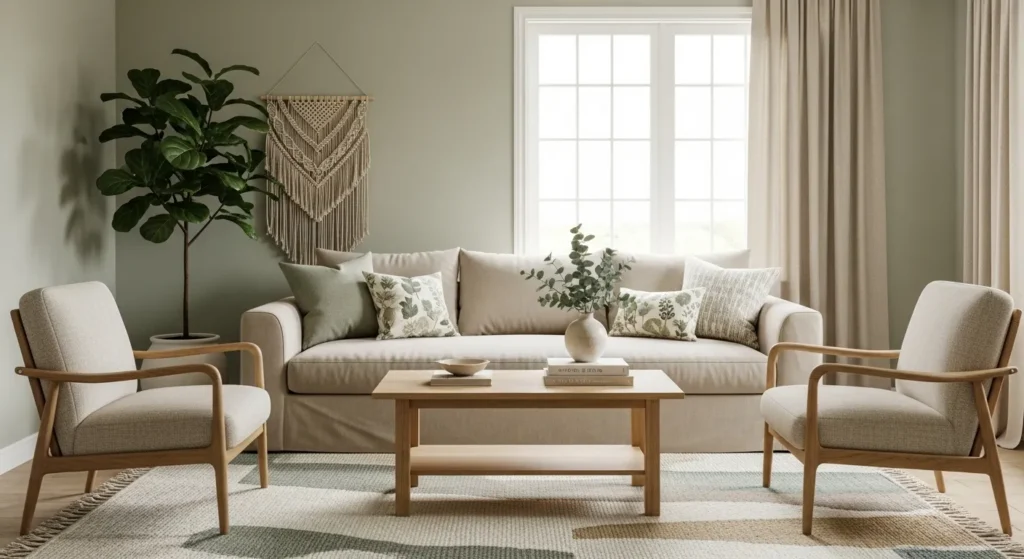 sage green beige living room