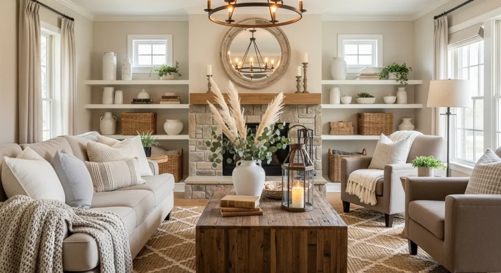  farmhouse beige living room decor