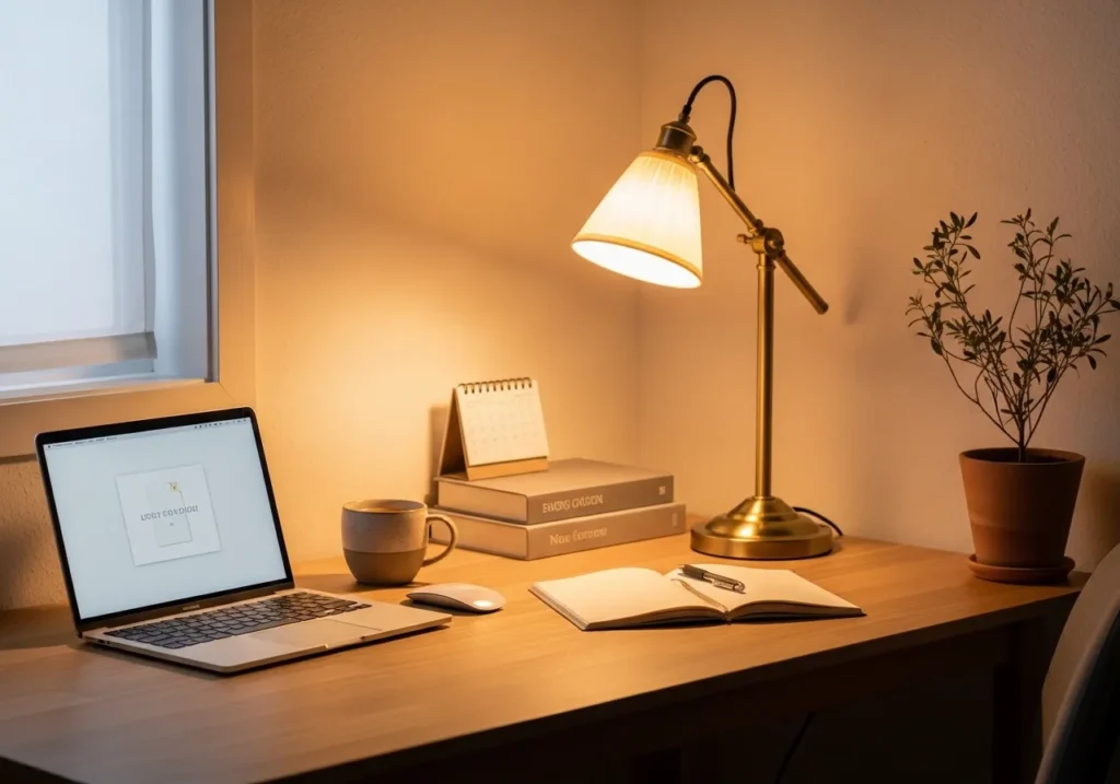 Warm Lighting Cozy Desk Setup