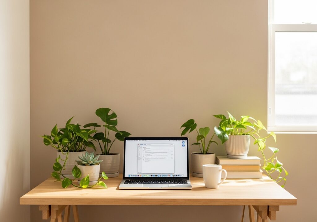 Plant Decor Focused Workspace