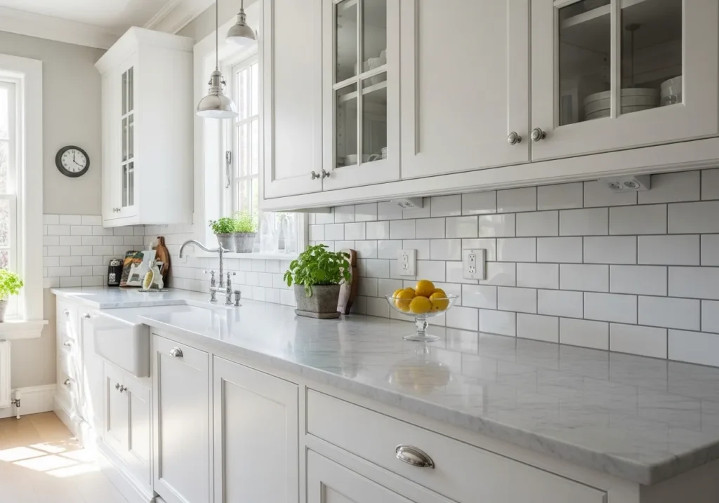 White Kitchen with Subway Tile Backsplash