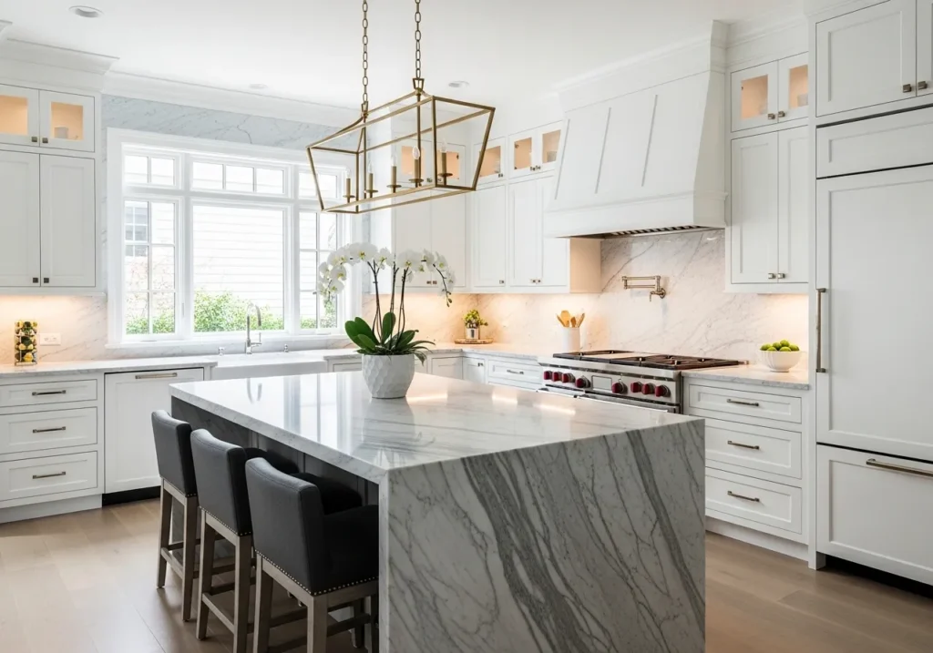 White Kitchen with Marble Countertops