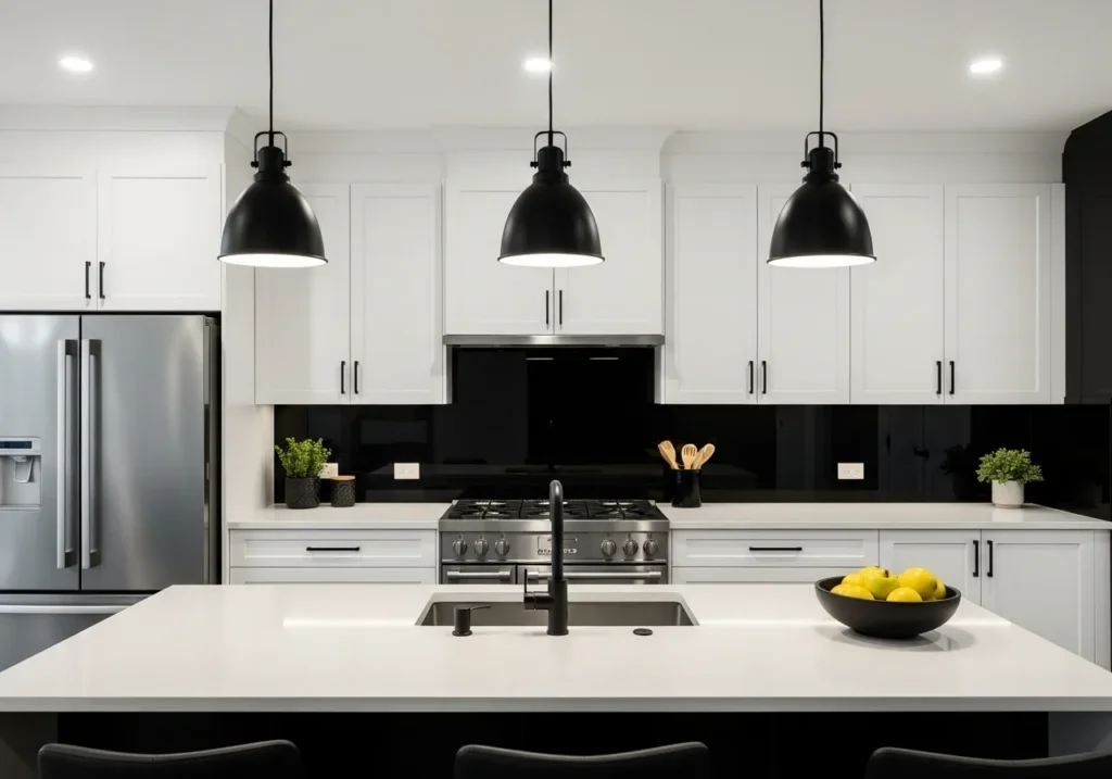 White Kitchen with Black Accents