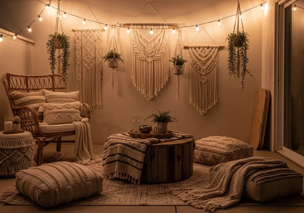 Boho Patio with Hanging String Lights 