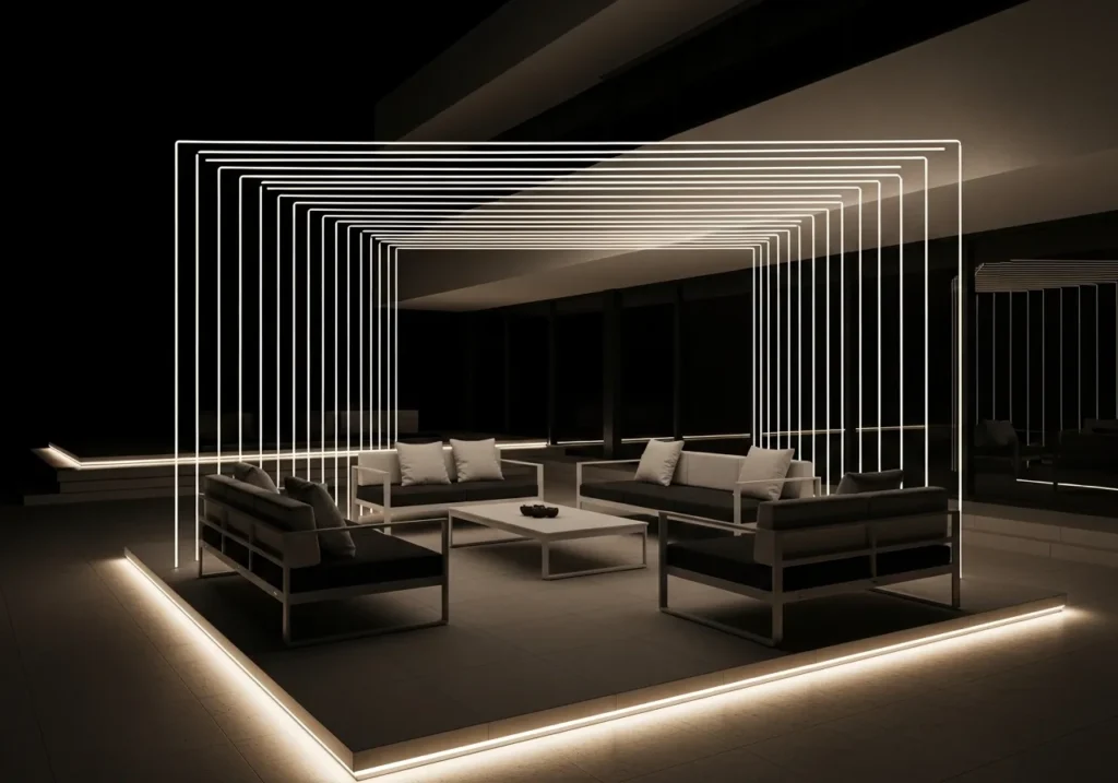 Modern Minimal Patio with Straight String Light Lines 🖤