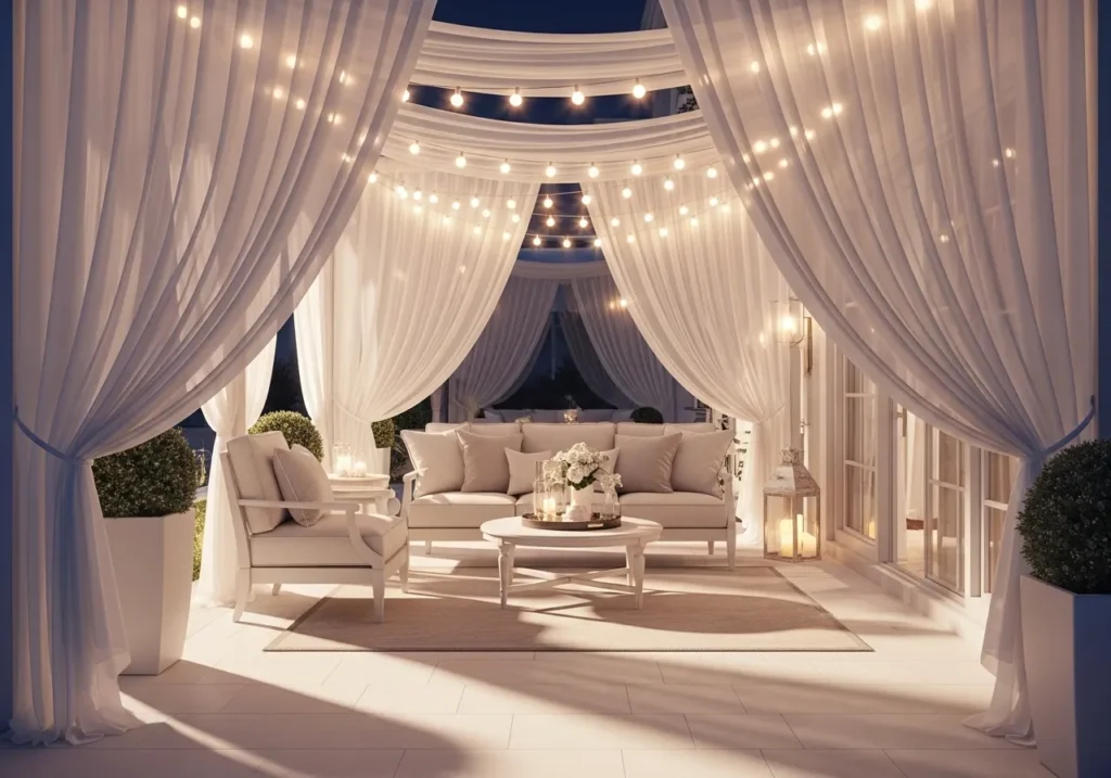 Romantic Patio with Curtain and String Lights