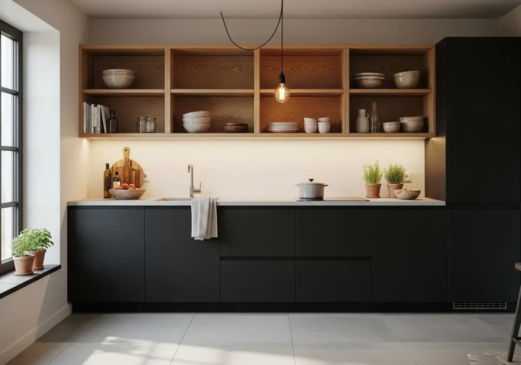  Black and Wood Two-Tone Cabinets