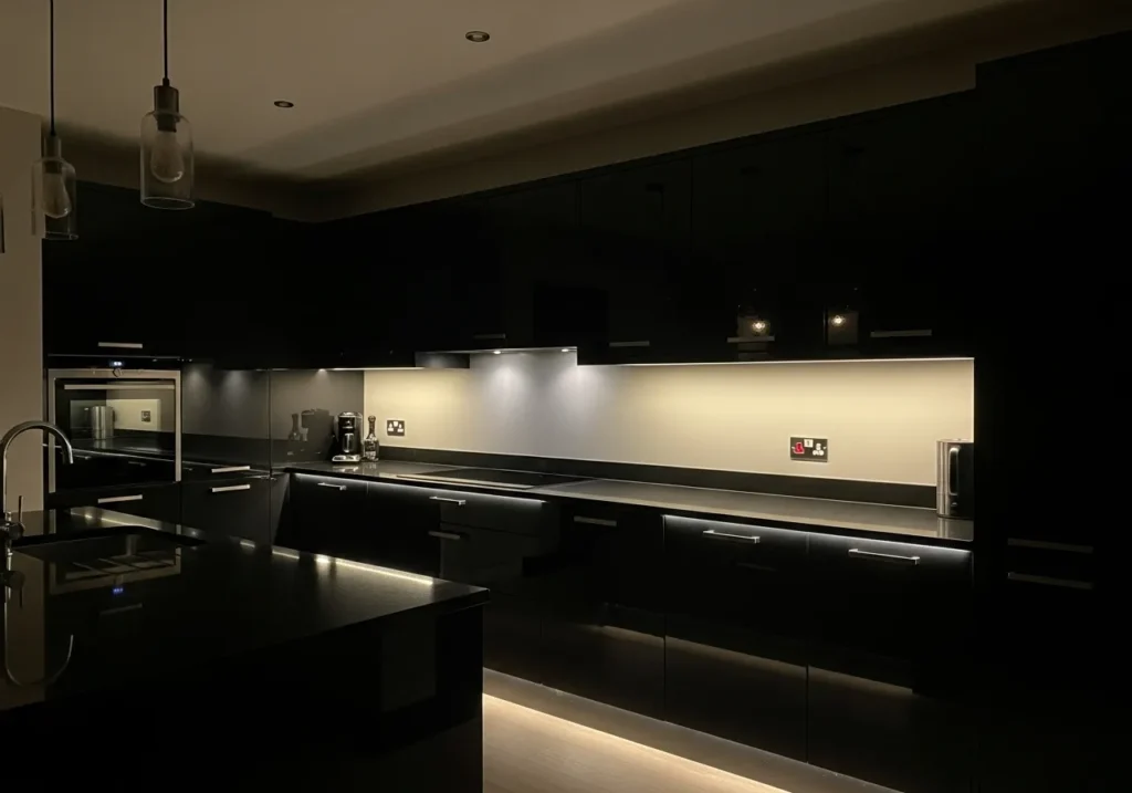 Black Cabinets with LED Lighting