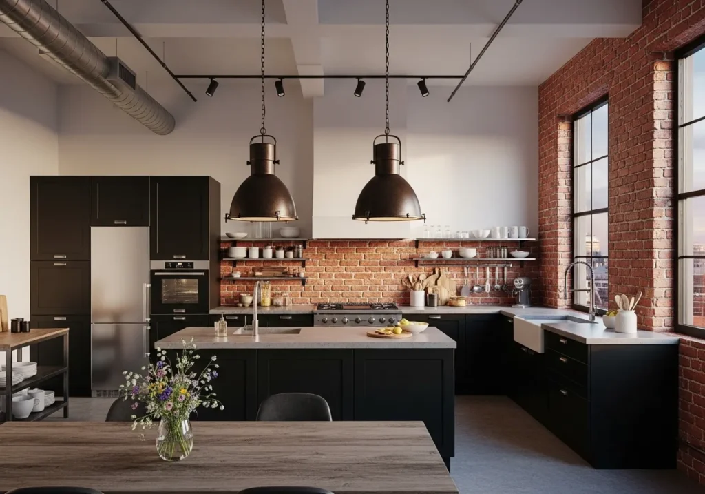 Black Cabinets with Statement Lighting